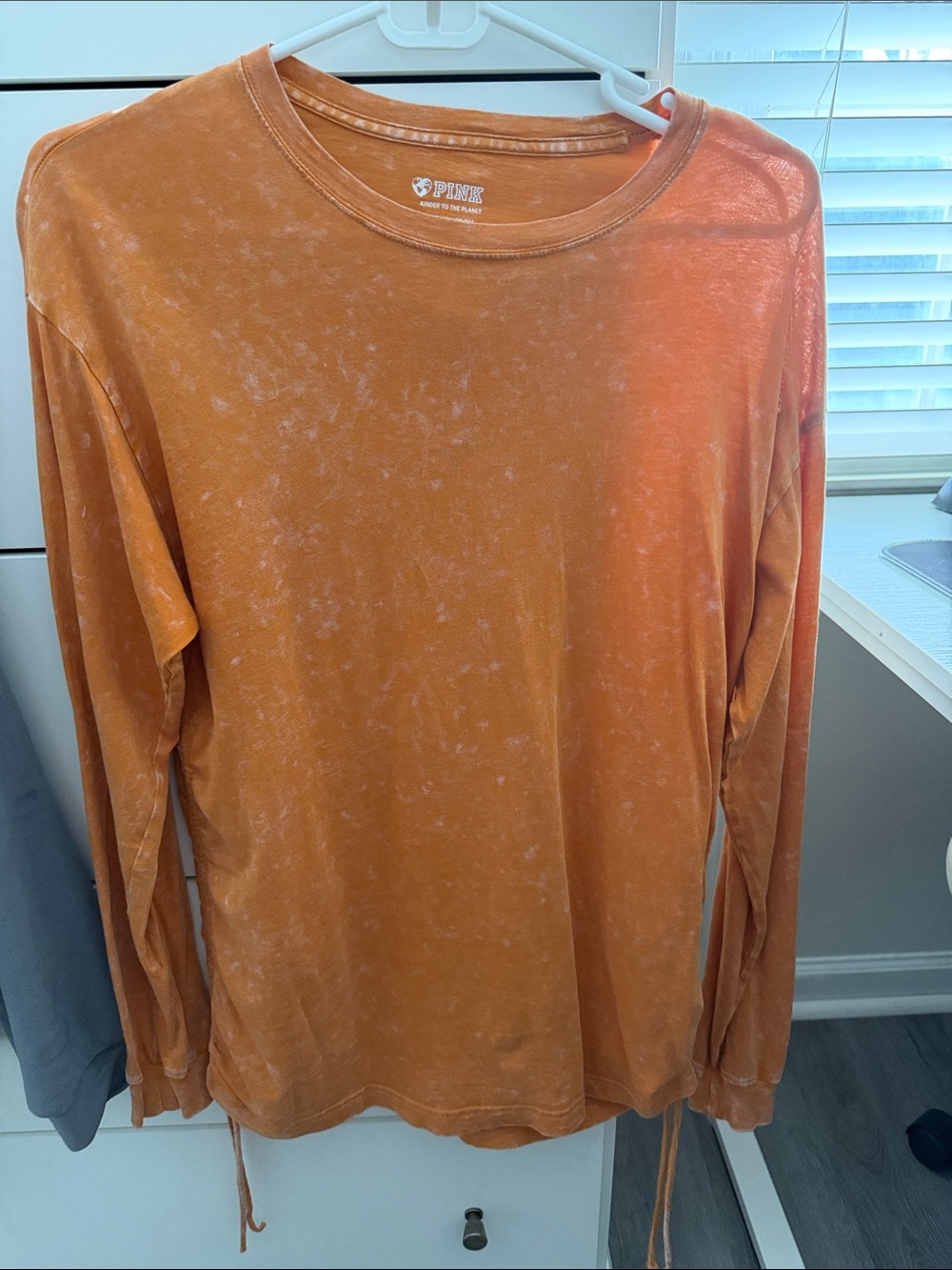 PINK Victoria's Secret Men's Long-Sleeve Mineral-Wash Tee in Burnt Orange
